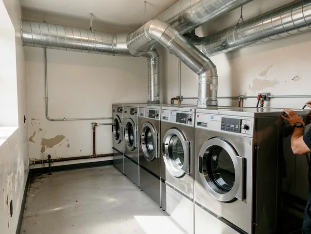 Rossmoor Dryer Vent Cleaning team performing large-scale commercial dryer vent cleaning in Rossmoor